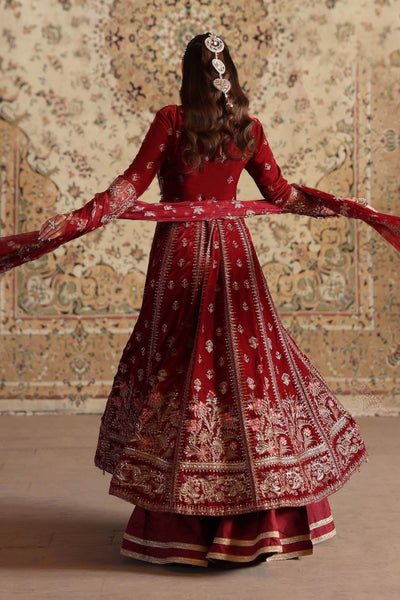 Maria B | RTW | 3 Piece Embroidered Velvet Suit-Brand:Maria B-Type:Luxury Formals-Red - House of Maryam- Buy in UK, USA