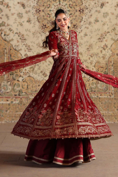 Maria B | RTW | 3 Piece Embroidered Velvet Suit-Brand:Maria B-Type:Luxury Formals-Red - House of Maryam- Buy in UK, USA