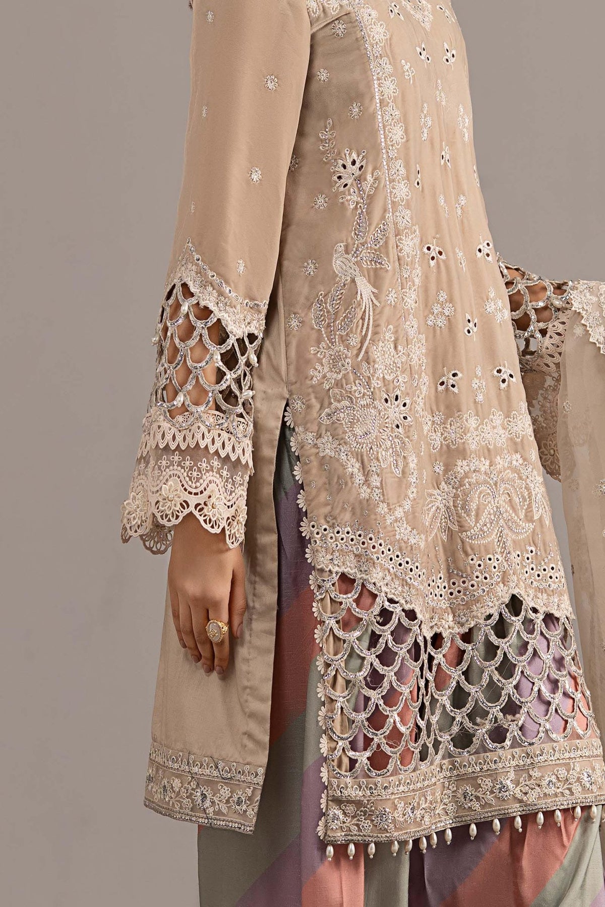 Maria B | RTW | 3 Piece Embroidered Velvet Suit-Brand:Maria B-Type:Luxury Formals-White - House of Maryam- Buy in UK, USA
