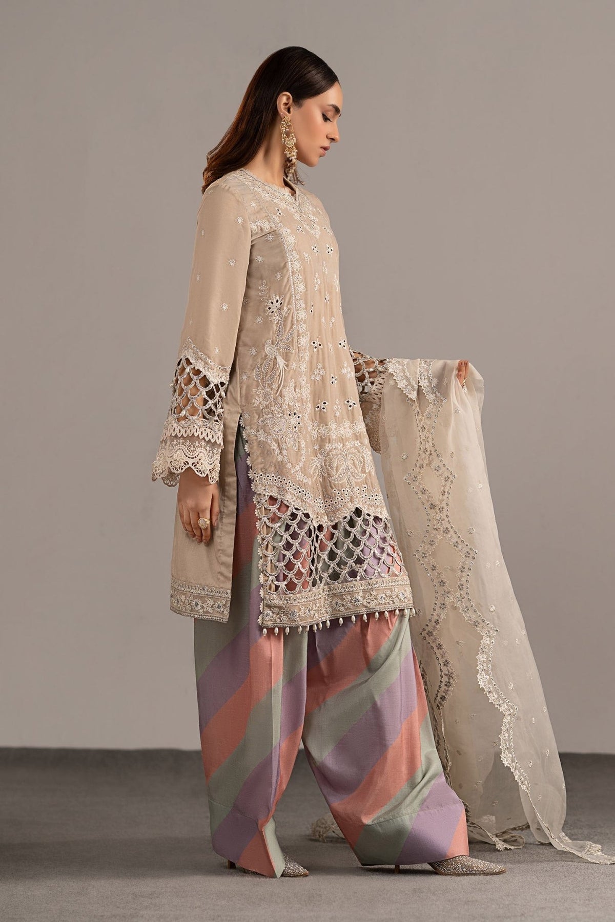 Maria B | RTW | 3 Piece Embroidered Velvet Suit-Brand:Maria B-Type:Luxury Formals-White - House of Maryam- Buy in UK, USA