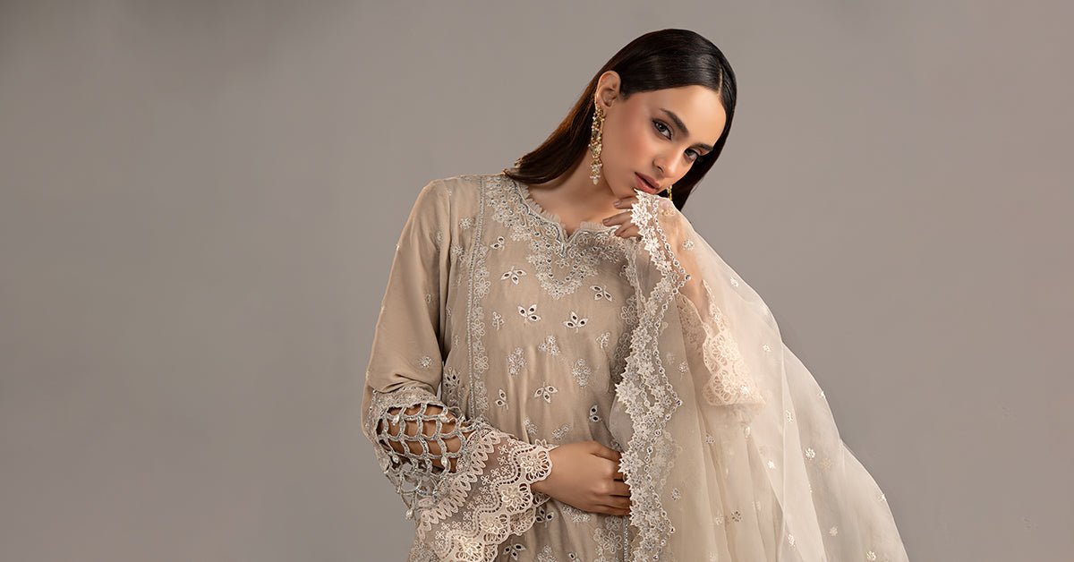 Maria B | RTW | 3 Piece Embroidered Velvet Suit-Brand:Maria B-Type:Luxury Formals-White - House of Maryam- Buy in UK, USA
