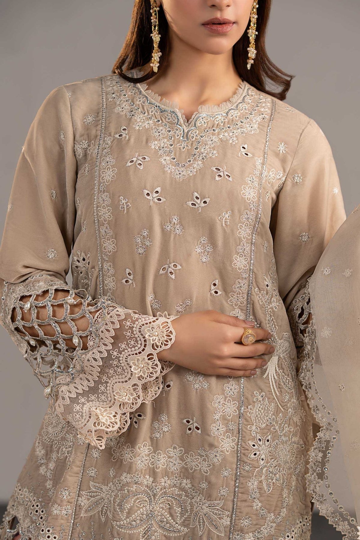 Maria B | RTW | 3 Piece Embroidered Velvet Suit-Brand:Maria B-Type:Luxury Formals-White - House of Maryam- Buy in UK, USA