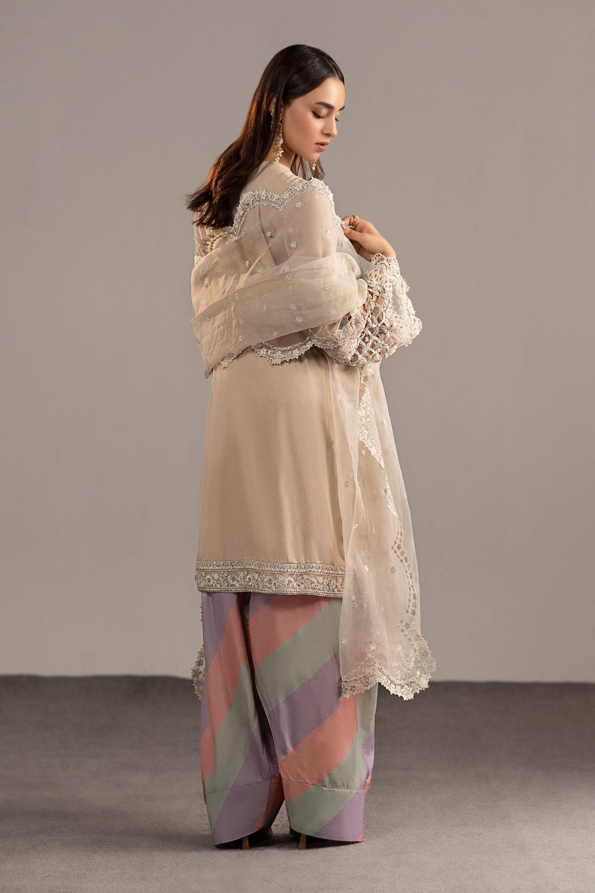 Maria B | RTW | 3 Piece Embroidered Velvet Suit-Brand:Maria B-Type:Luxury Formals-White - House of Maryam- Buy in UK, USA