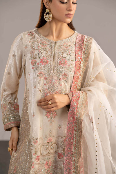 Maria B | RTW | 3 Piece Embroidered Velvet Suit-Brand:Maria B-Type:Luxury Formals-White - House of Maryam- Buy in UK, USA