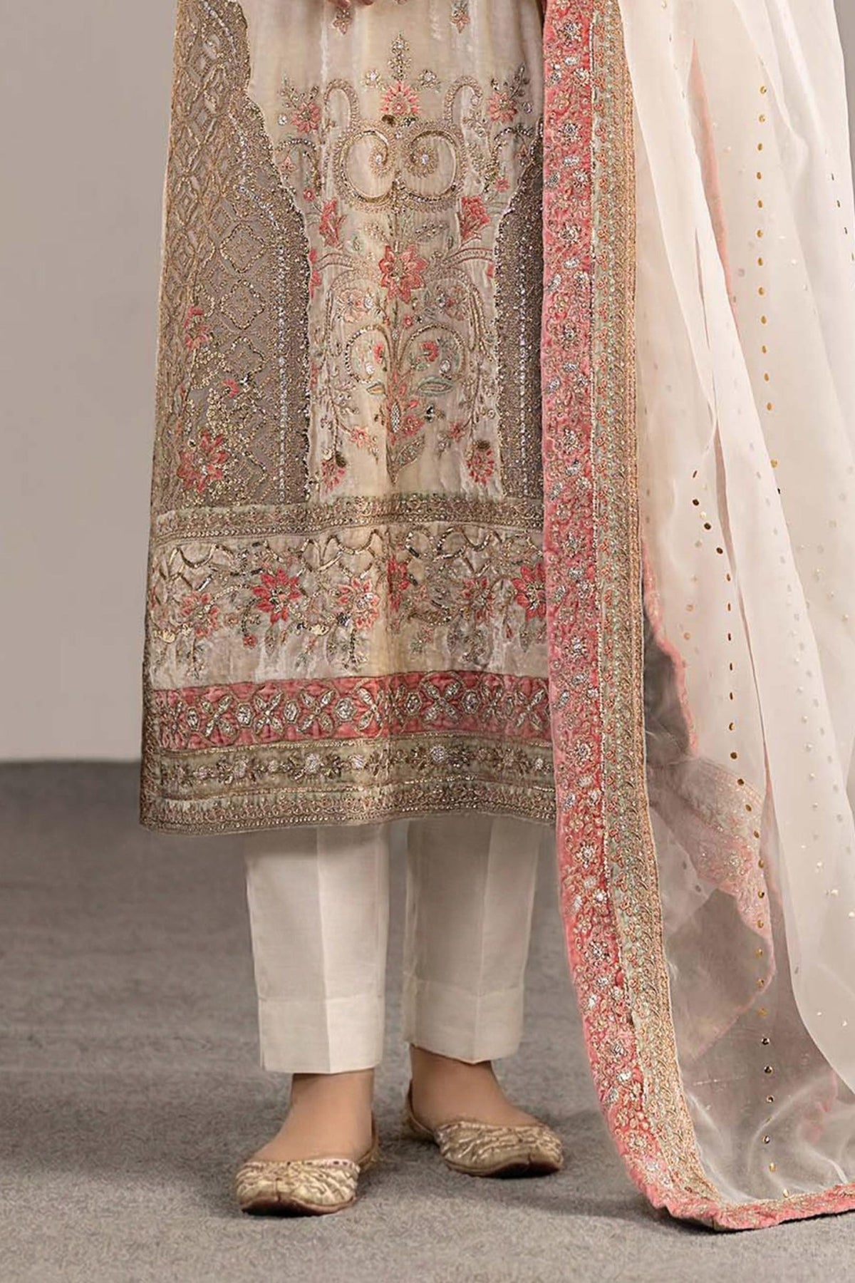 Maria B | RTW | 3 Piece Embroidered Velvet Suit-Brand:Maria B-Type:Luxury Formals-White - House of Maryam- Buy in UK, USA