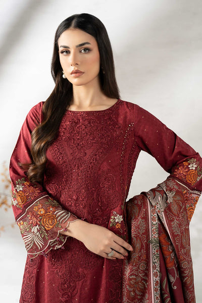 Maria B | RTW | 3 Piece Embroidered Viscose Suit-Brand:Maria B-Type:Luxury Pret-Maroon - House of Maryam- Buy in UK, USA