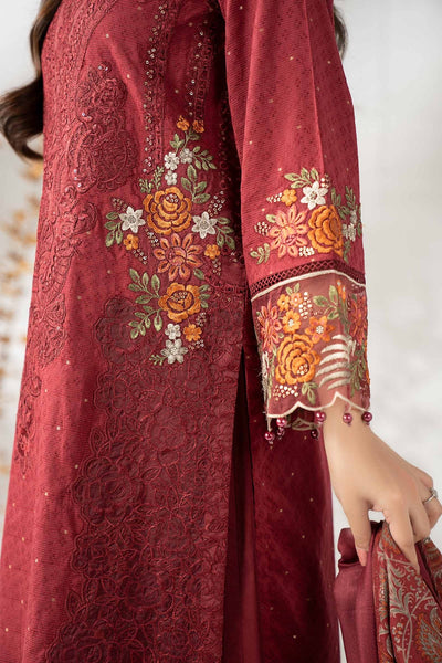 Maria B | RTW | 3 Piece Embroidered Viscose Suit-Brand:Maria B-Type:Luxury Pret-Maroon - House of Maryam- Buy in UK, USA