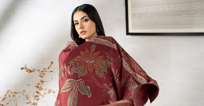 Maria B | RTW | 3 Piece Embroidered Viscose Suit-Brand:Maria B-Type:Luxury Pret-Maroon - House of Maryam- Buy in UK, USA