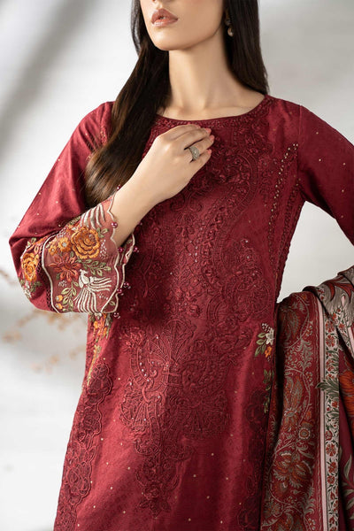 Maria B | RTW | 3 Piece Embroidered Viscose Suit-Brand:Maria B-Type:Luxury Pret-Maroon - House of Maryam- Buy in UK, USA
