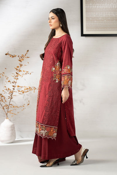 Maria B | RTW | 3 Piece Embroidered Viscose Suit-Brand:Maria B-Type:Luxury Pret-Maroon - House of Maryam- Buy in UK, USA