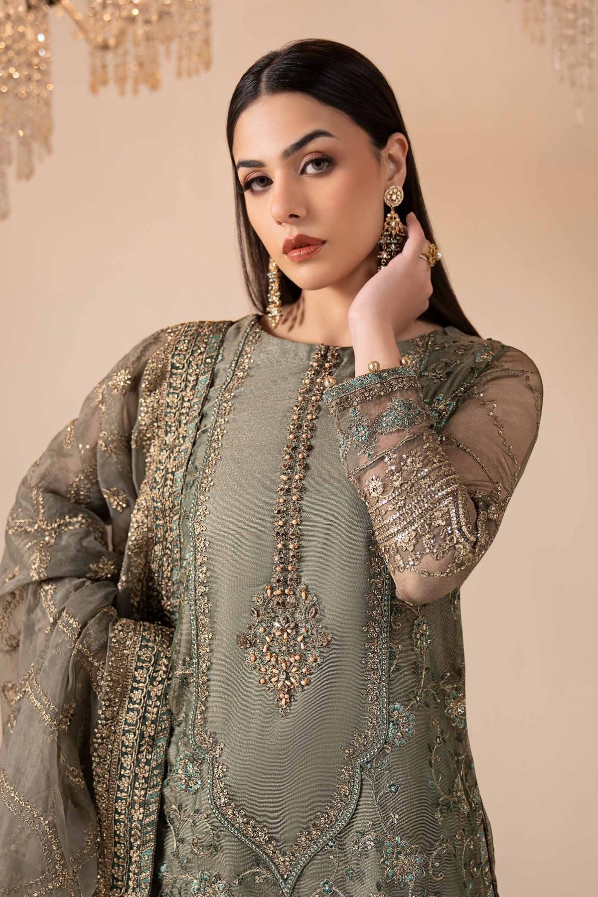 Maria B | RTW | 3 Piece Embroidered Zari Net Suit-Brand:Maria B-Type:Luxury Formals-Blue - House of Maryam- Buy in UK, USA