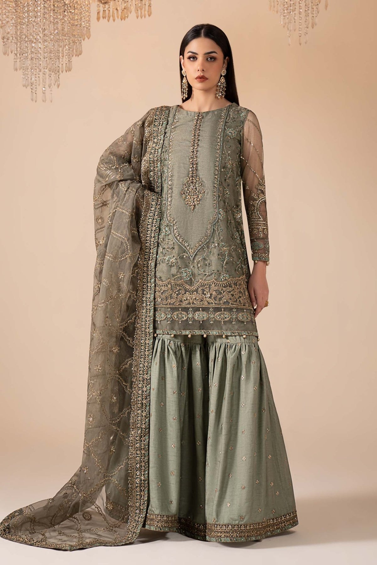 Maria B | RTW | 3 Piece Embroidered Zari Net Suit-Brand:Maria B-Type:Luxury Formals-Blue - House of Maryam- Buy in UK, USA