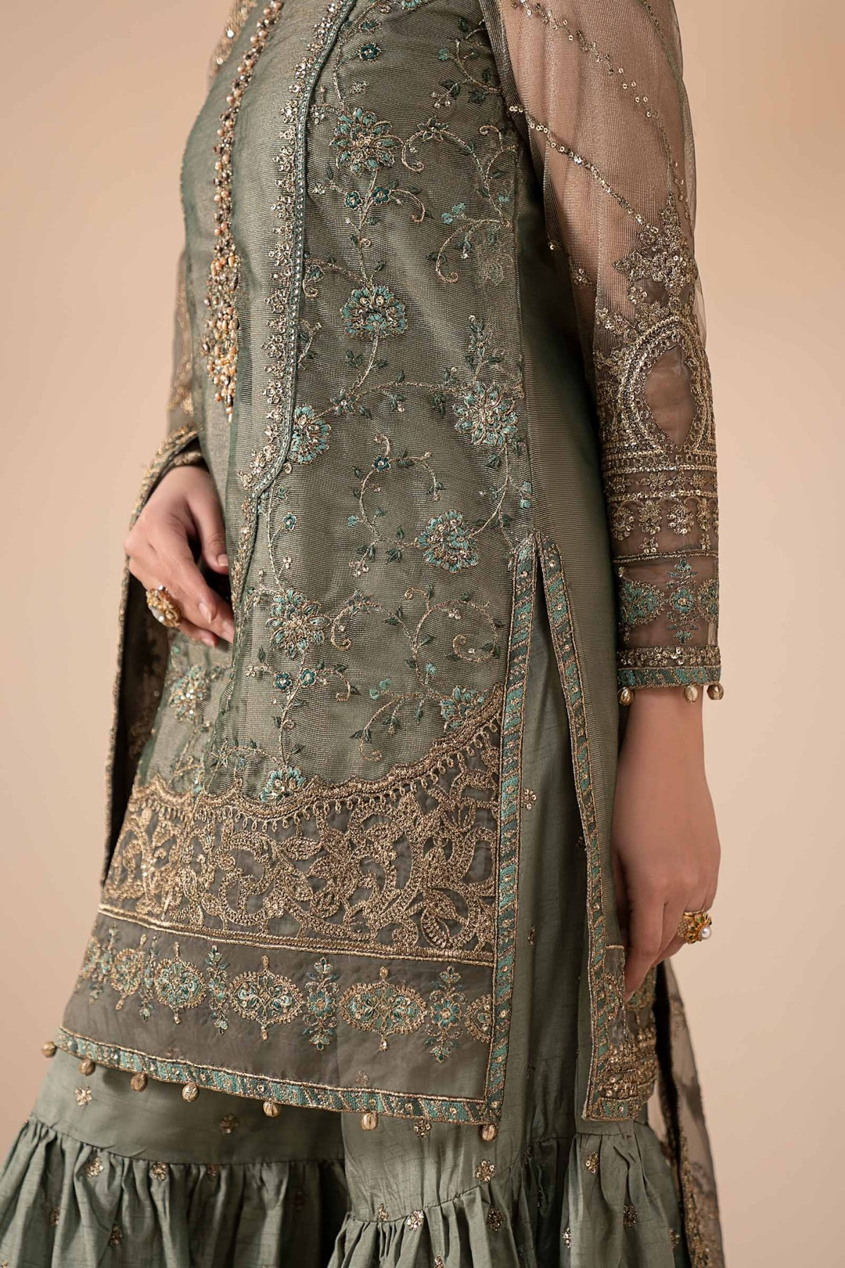 Maria B | RTW | 3 Piece Embroidered Zari Net Suit-Brand:Maria B-Type:Luxury Formals-Blue - House of Maryam- Buy in UK, USA