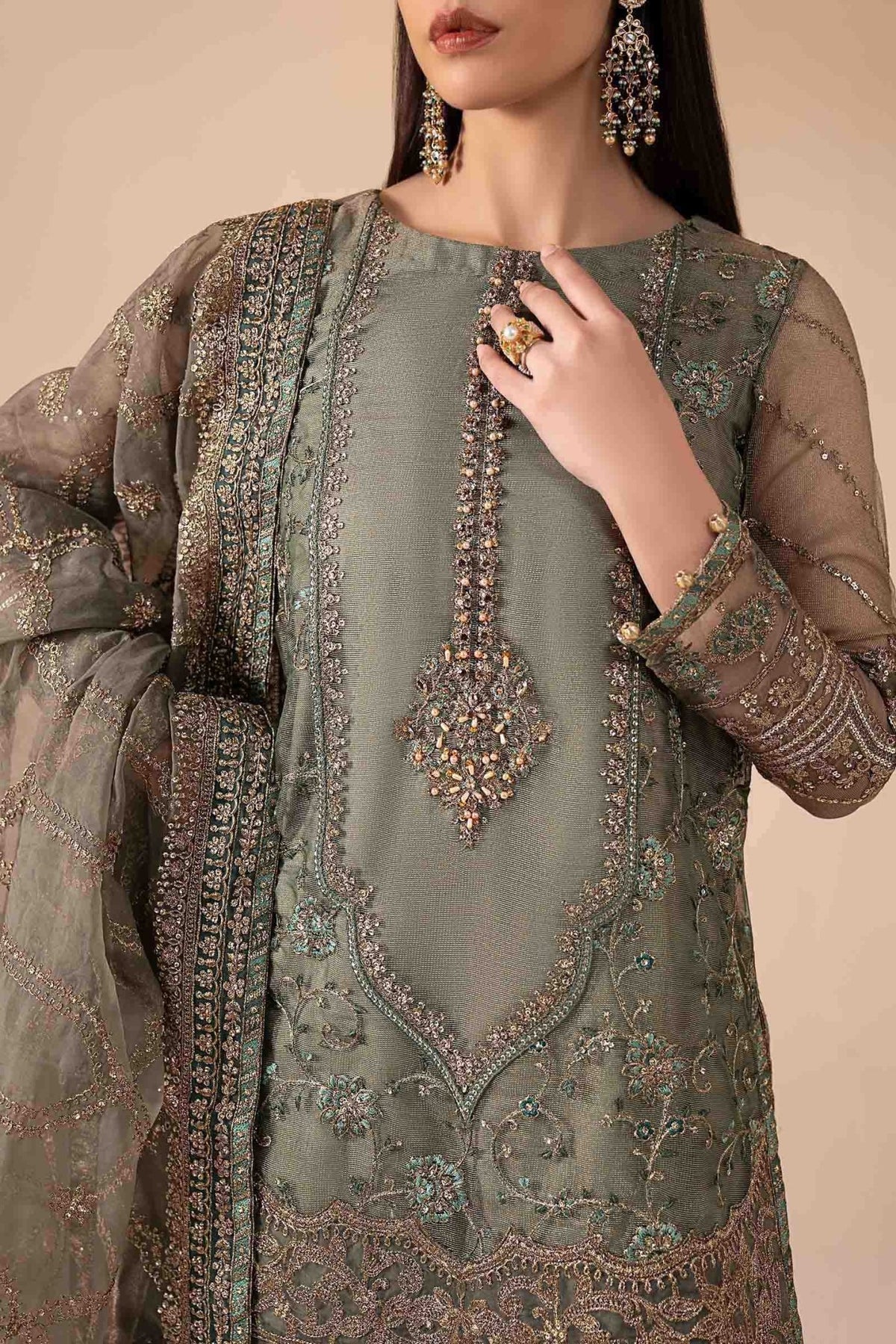 Maria B | RTW | 3 Piece Embroidered Zari Net Suit-Brand:Maria B-Type:Luxury Formals-Blue - House of Maryam- Buy in UK, USA