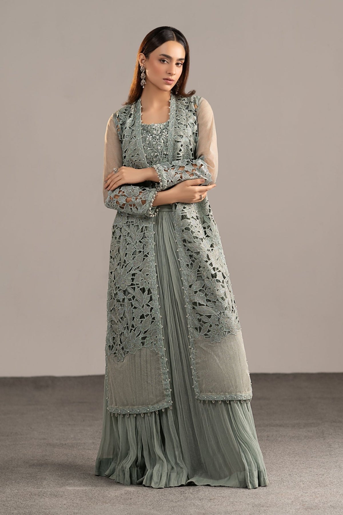 Maria B | RTW | 3 Piece Embroidered Zari Organza Suit-Brand:Maria B-Type:Luxury Formals-Blue - House of Maryam- Buy in UK, USA