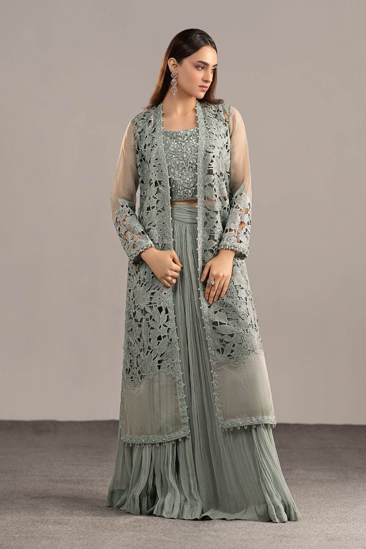 Maria B | RTW | 3 Piece Embroidered Zari Organza Suit-Brand:Maria B-Type:Luxury Formals-Blue - House of Maryam- Buy in UK, USA