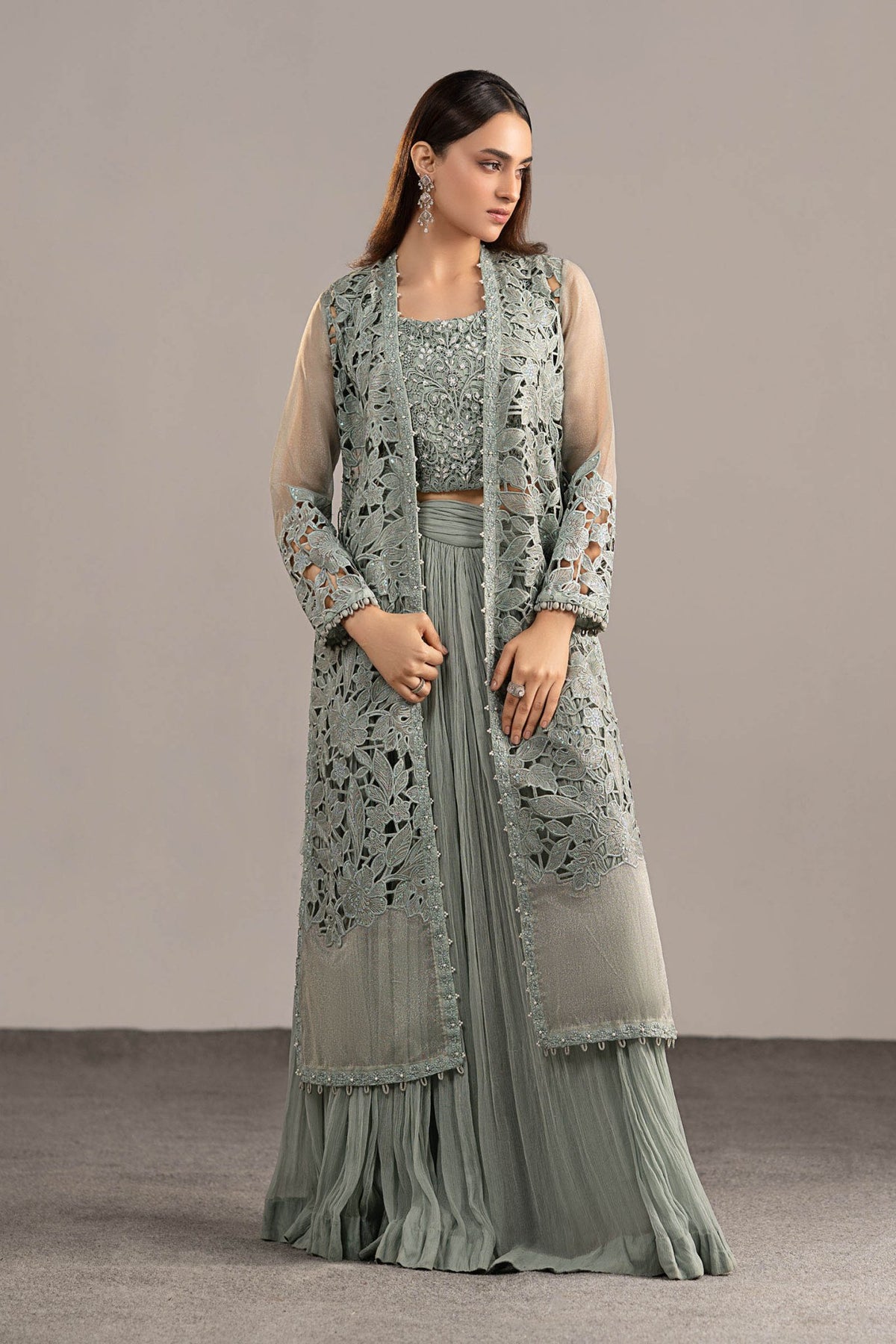 Maria B | RTW | 3 Piece Embroidered Zari Organza Suit-Brand:Maria B-Type:Luxury Formals-Blue - House of Maryam- Buy in UK, USA