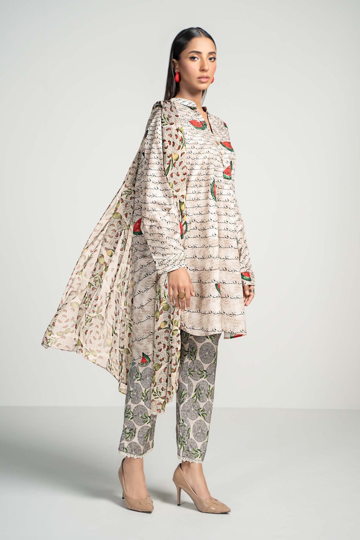 Maria B | RTW | 3 Piece Printed Lawn Suit-Brand:Maria B-Type:Luxury Pret-Beige - House of Maryam- Buy in UK, USA