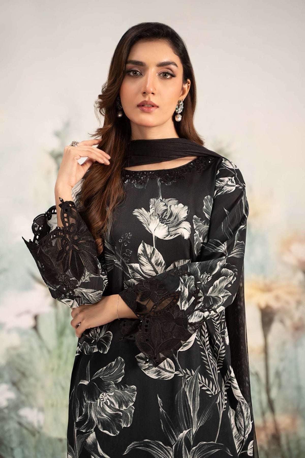 Maria B | RTW | 3 Piece Printed Lawn Suit-Brand:Maria B-Type:Luxury Pret-Black - House of Maryam- Buy in UK, USA