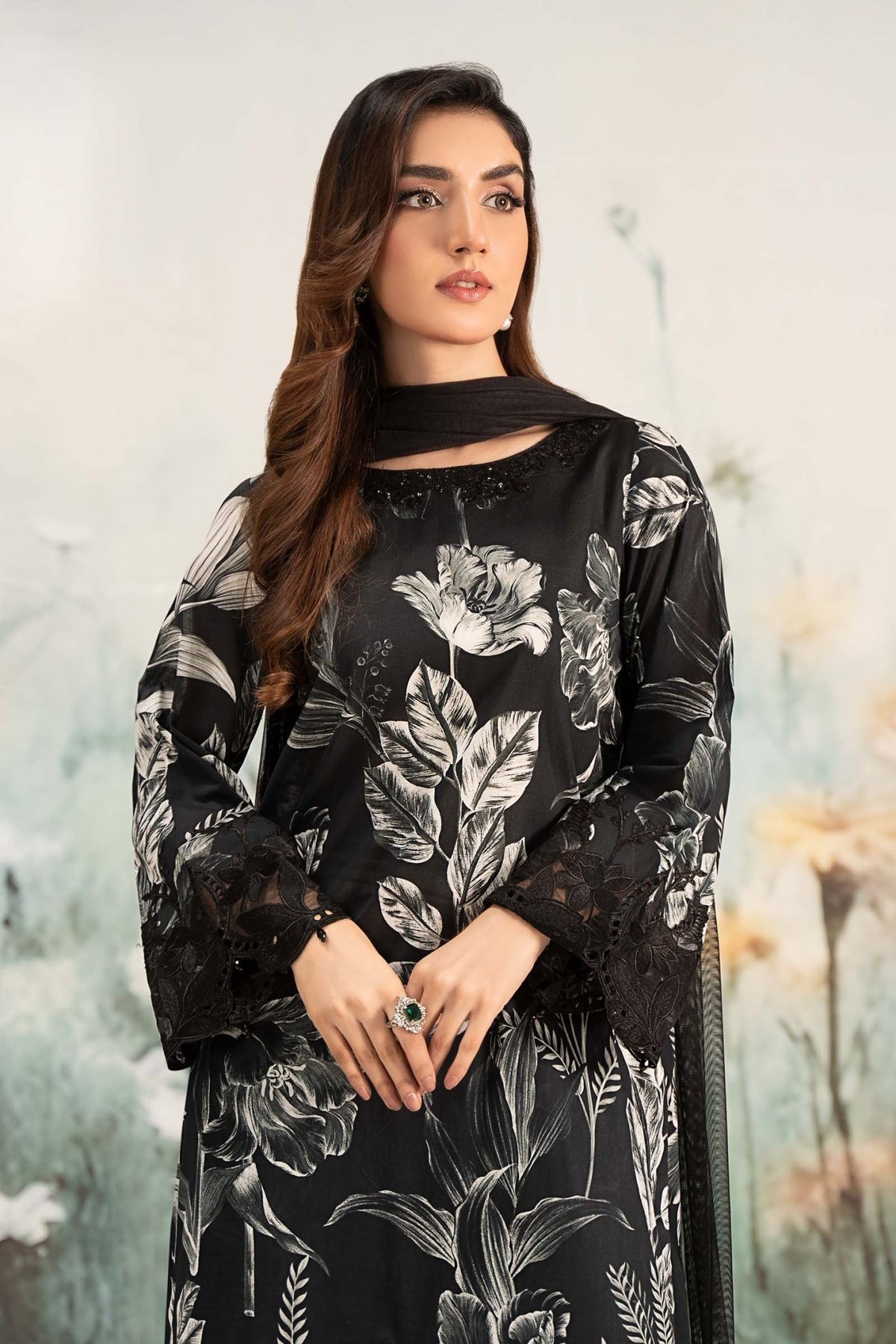 Maria B | RTW | 3 Piece Printed Lawn Suit-Brand:Maria B-Type:Luxury Pret-Black - House of Maryam- Buy in UK, USA