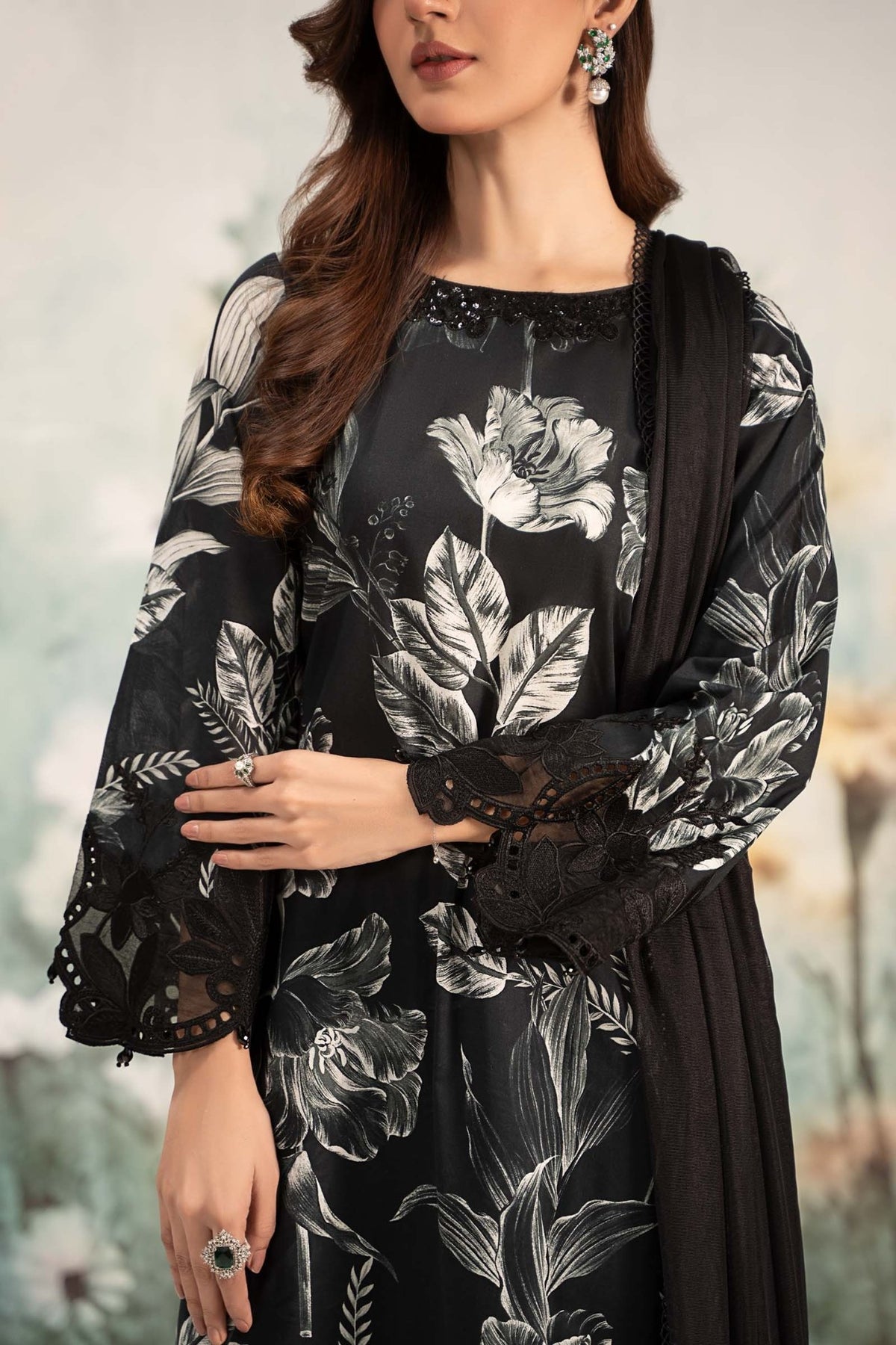 Maria B | RTW | 3 Piece Printed Lawn Suit-Brand:Maria B-Type:Luxury Pret-Black - House of Maryam- Buy in UK, USA