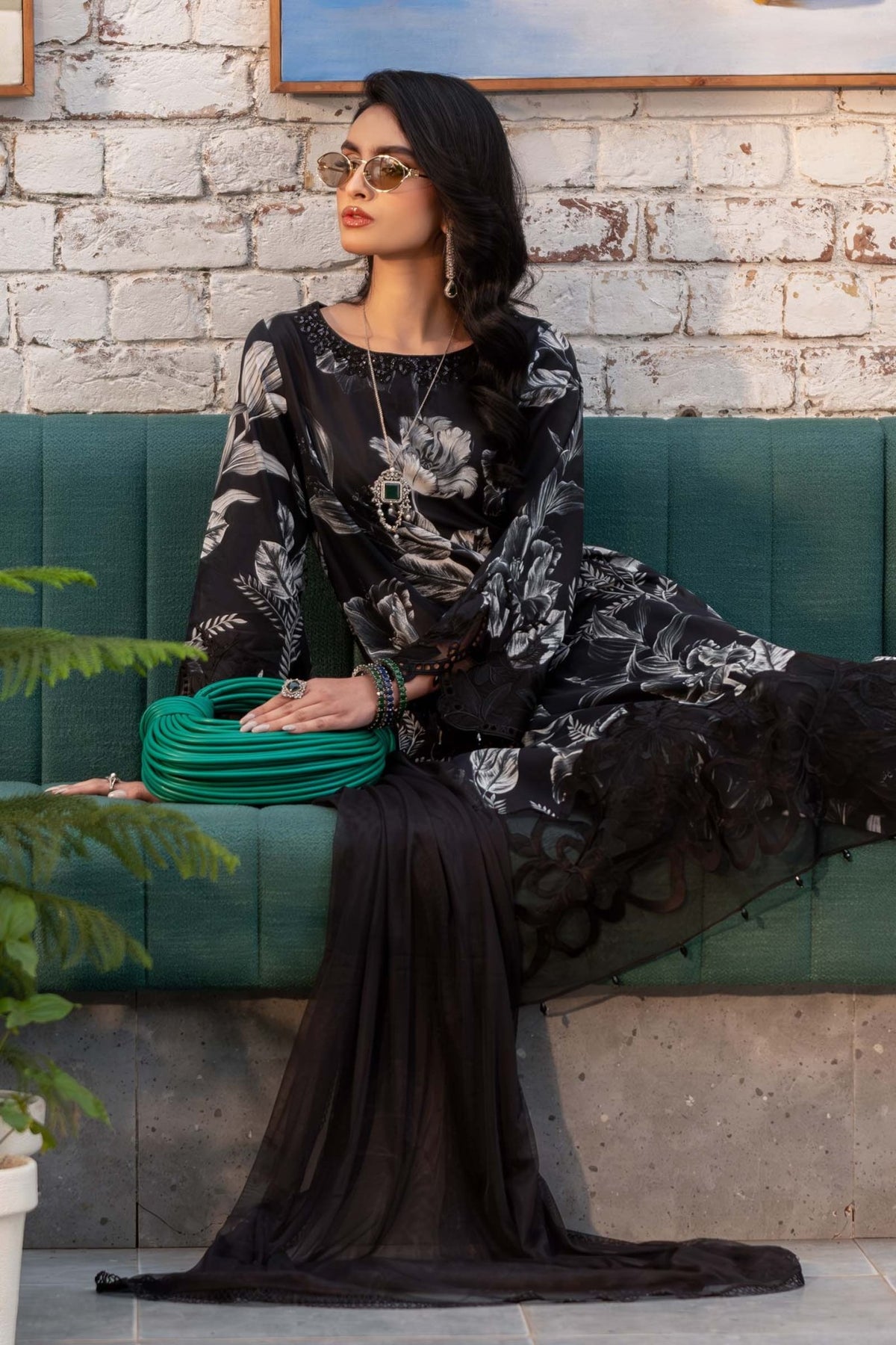 Maria B | RTW | 3 Piece Printed Lawn Suit-Brand:Maria B-Type:Luxury Pret-Black - House of Maryam- Buy in UK, USA