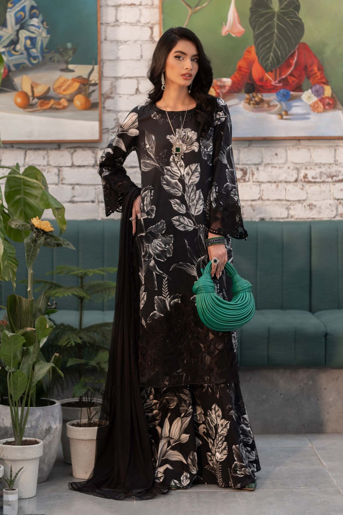 Maria B | RTW | 3 Piece Printed Lawn Suit-Brand:Maria B-Type:Luxury Pret-Black - House of Maryam- Buy in UK, USA