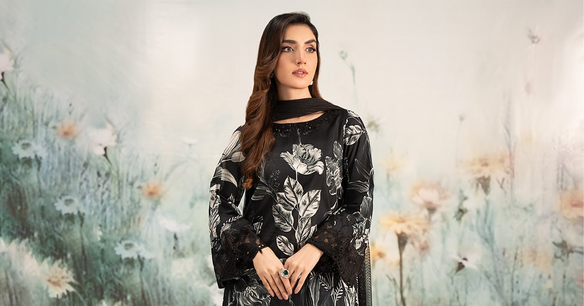 Maria B | RTW | 3 Piece Printed Lawn Suit-Brand:Maria B-Type:Luxury Pret-Black - House of Maryam- Buy in UK, USA