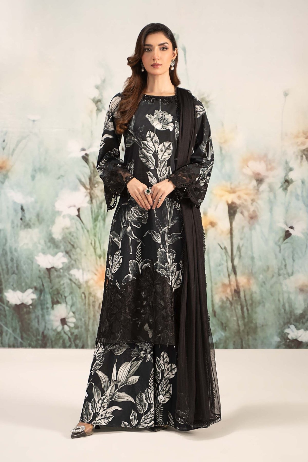 Maria B | RTW | 3 Piece Printed Lawn Suit-Brand:Maria B-Type:Luxury Pret-Black - House of Maryam- Buy in UK, USA