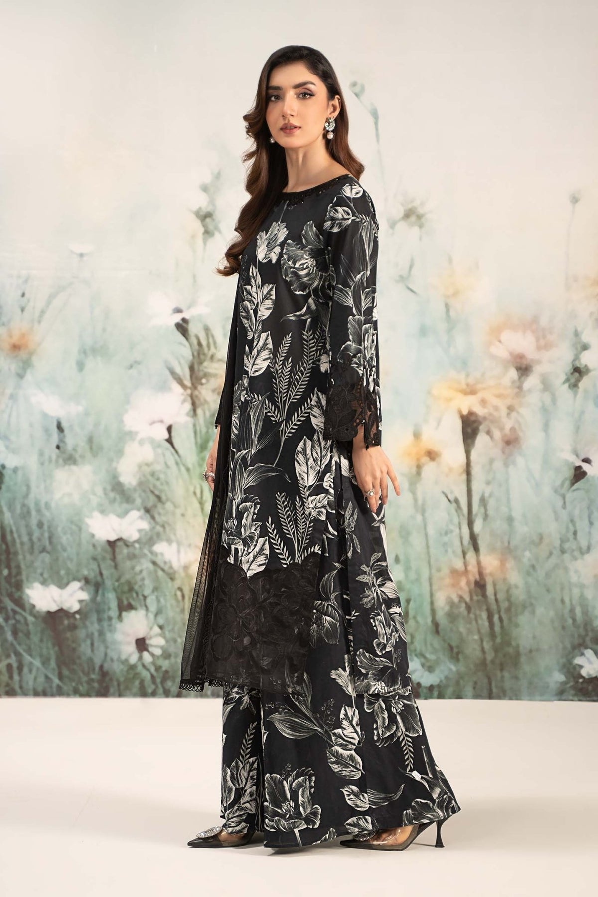 Maria B | RTW | 3 Piece Printed Lawn Suit-Brand:Maria B-Type:Luxury Pret-Black - House of Maryam- Buy in UK, USA