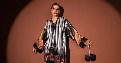 Maria B | RTW | 3 Piece Printed Pure Charmeuse Silk Suit-Brand:Maria B-Type:Luxury Formals-Black - House of Maryam- Buy in UK, USA