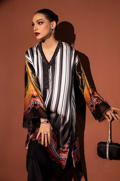 Maria B | RTW | 3 Piece Printed Pure Charmeuse Silk Suit-Brand:Maria B-Type:Luxury Formals-Black - House of Maryam- Buy in UK, USA