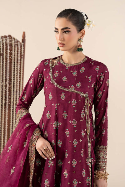 Maria B | RTW | 3 Piece Printed Raw Silk Suit-Brand:Maria B-Type:Luxury Formals-Maroon - House of Maryam- Buy in UK, USA
