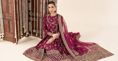 Maria B | RTW | 3 Piece Printed Raw Silk Suit-Brand:Maria B-Type:Luxury Formals-Maroon - House of Maryam- Buy in UK, USA