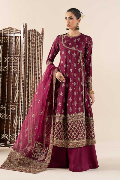 Maria B | RTW | 3 Piece Printed Raw Silk Suit-Brand:Maria B-Type:Luxury Formals-Maroon - House of Maryam- Buy in UK, USA