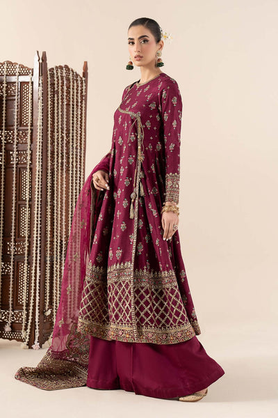 Maria B | RTW | 3 Piece Printed Raw Silk Suit-Brand:Maria B-Type:Luxury Formals-Maroon - House of Maryam- Buy in UK, USA