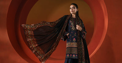 Maria B | RTW | 3 Piece Printed Satin Silk Suit-Brand:Maria B-Type:Luxury Formals-Blue - House of Maryam- Buy in UK, USA