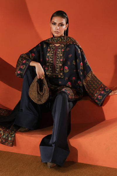 Maria B | RTW | 3 Piece Printed Satin Silk Suit-Brand:Maria B-Type:Luxury Formals-Blue - House of Maryam- Buy in UK, USA