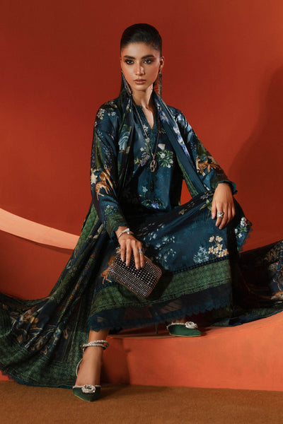 Maria B | RTW | 3 Piece Printed Satin Silk Suit-Brand:Maria B-Type:Luxury Formals-Blue - House of Maryam- Buy in UK, USA