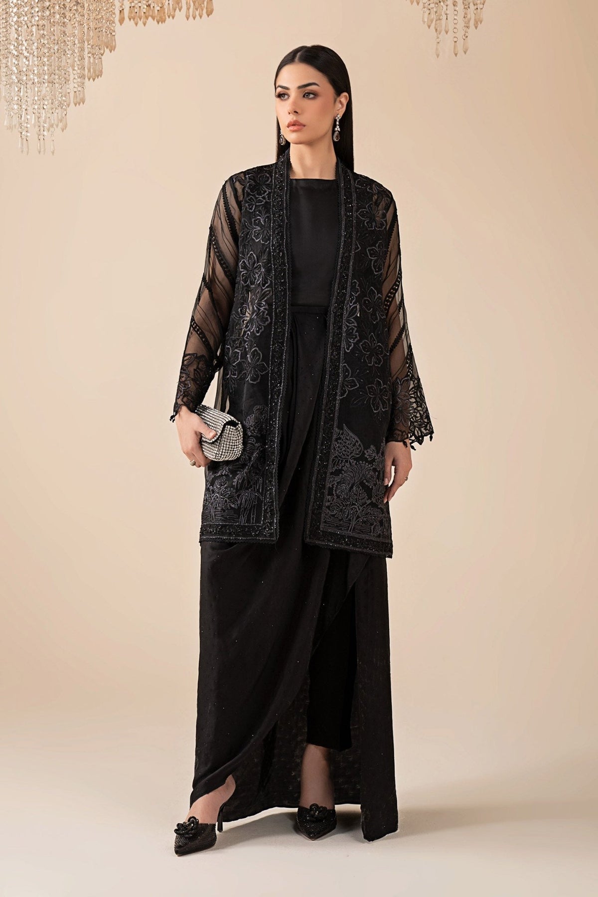 Maria B | RTW | 4 Piece Embroidered Organza Suit-Brand:Maria B-Type:Luxury Formals-Black - House of Maryam- Buy in UK, USA