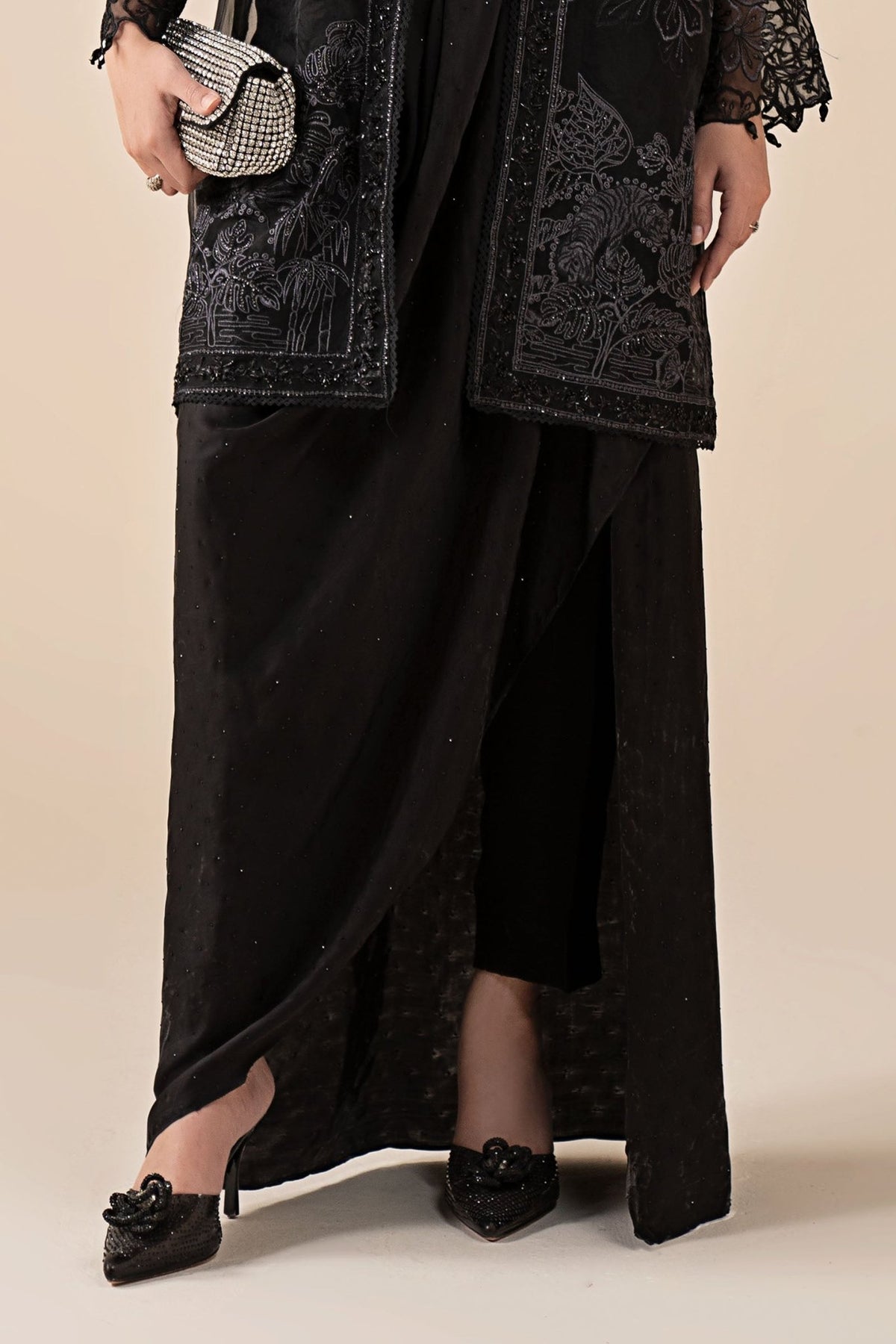 Maria B | RTW | 4 Piece Embroidered Organza Suit-Brand:Maria B-Type:Luxury Formals-Black - House of Maryam- Buy in UK, USA