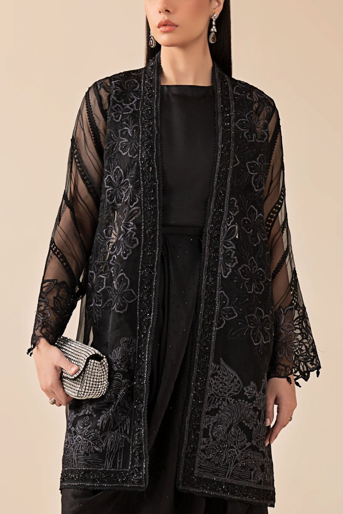 Maria B | RTW | 4 Piece Embroidered Organza Suit-Brand:Maria B-Type:Luxury Formals-Black - House of Maryam- Buy in UK, USA