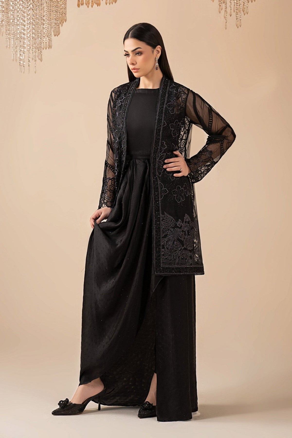Maria B | RTW | 4 Piece Embroidered Organza Suit-Brand:Maria B-Type:Luxury Formals-Black - House of Maryam- Buy in UK, USA