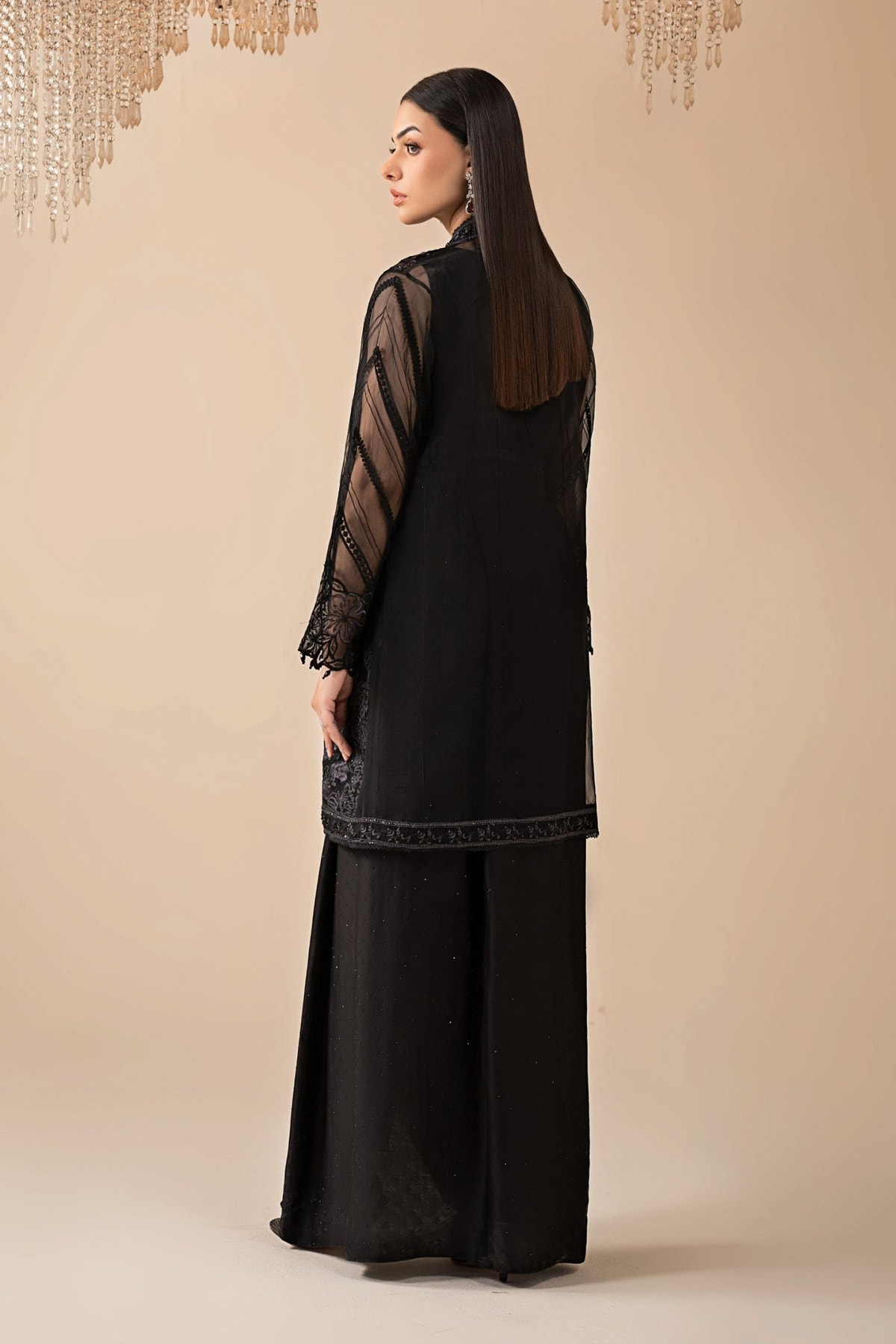 Maria B | RTW | 4 Piece Embroidered Organza Suit-Brand:Maria B-Type:Luxury Formals-Black - House of Maryam- Buy in UK, USA