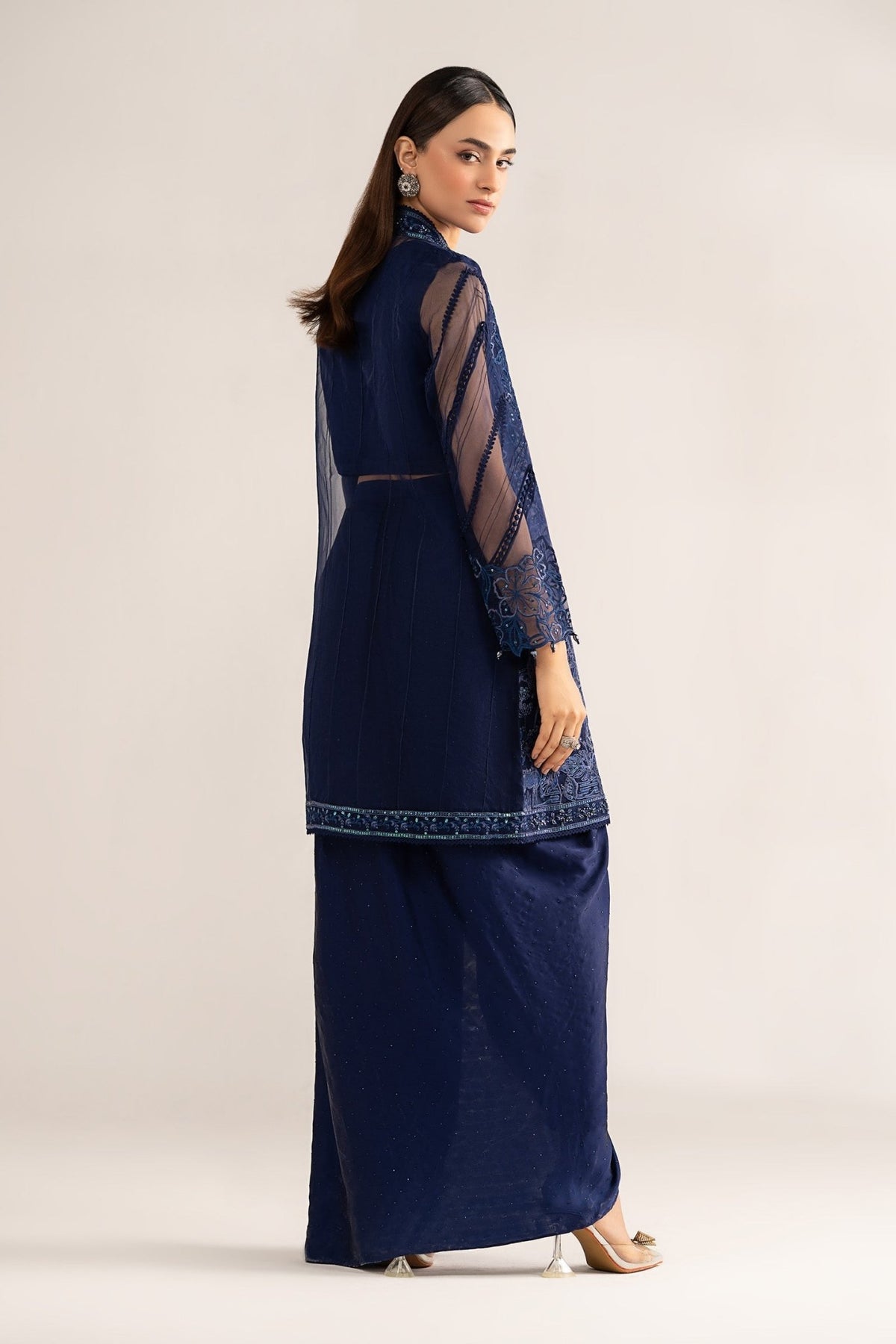 Maria B | RTW | 4 Piece Embroidered Organza Suit-Brand:Maria B-Type:Luxury Formals-Blue - House of Maryam- Buy in UK, USA