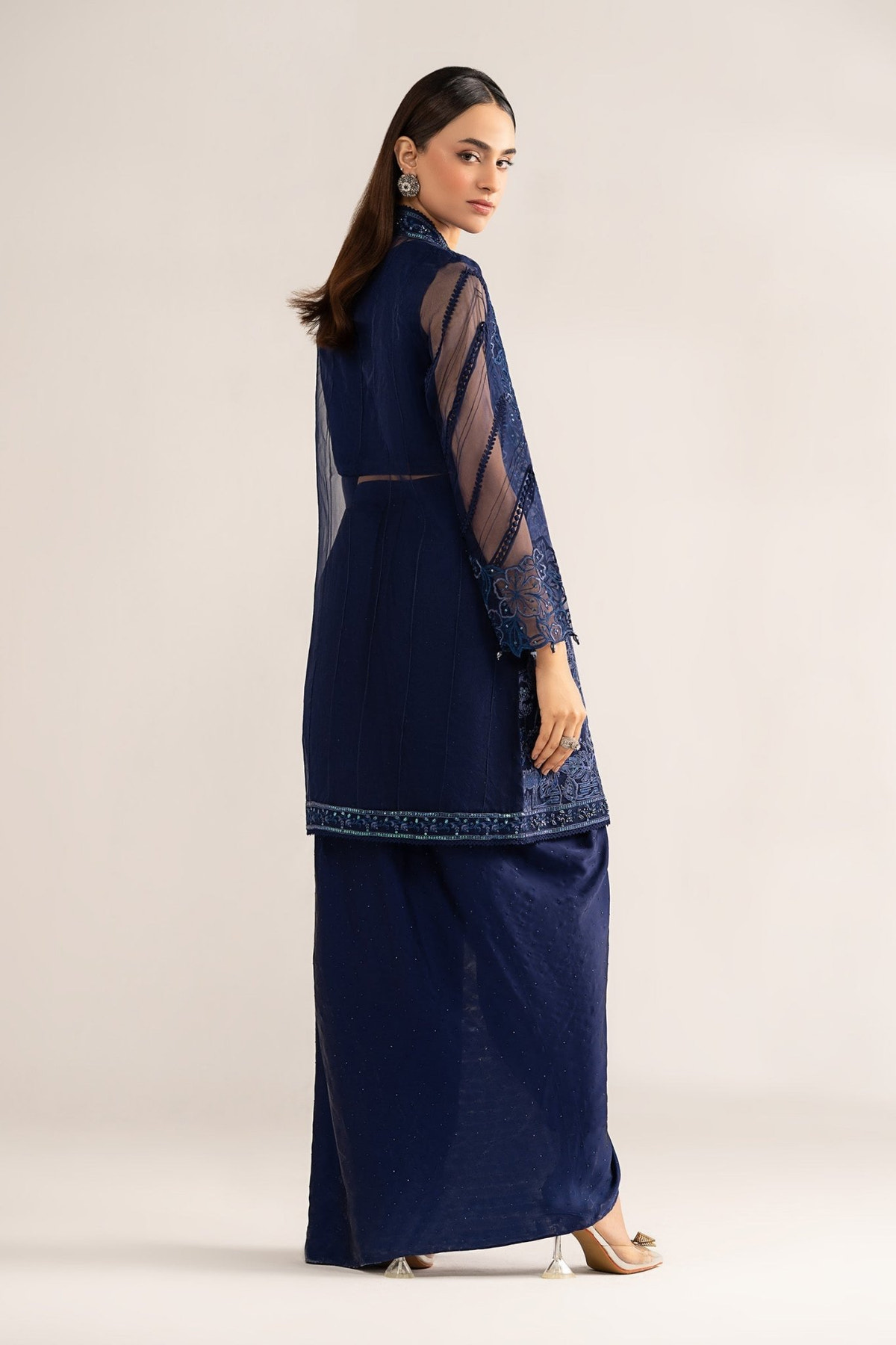Maria B | RTW | 4 Piece Embroidered Organza Suit-Brand:Maria B-Type:Luxury Formals-Blue - House of Maryam- Buy in UK, USA
