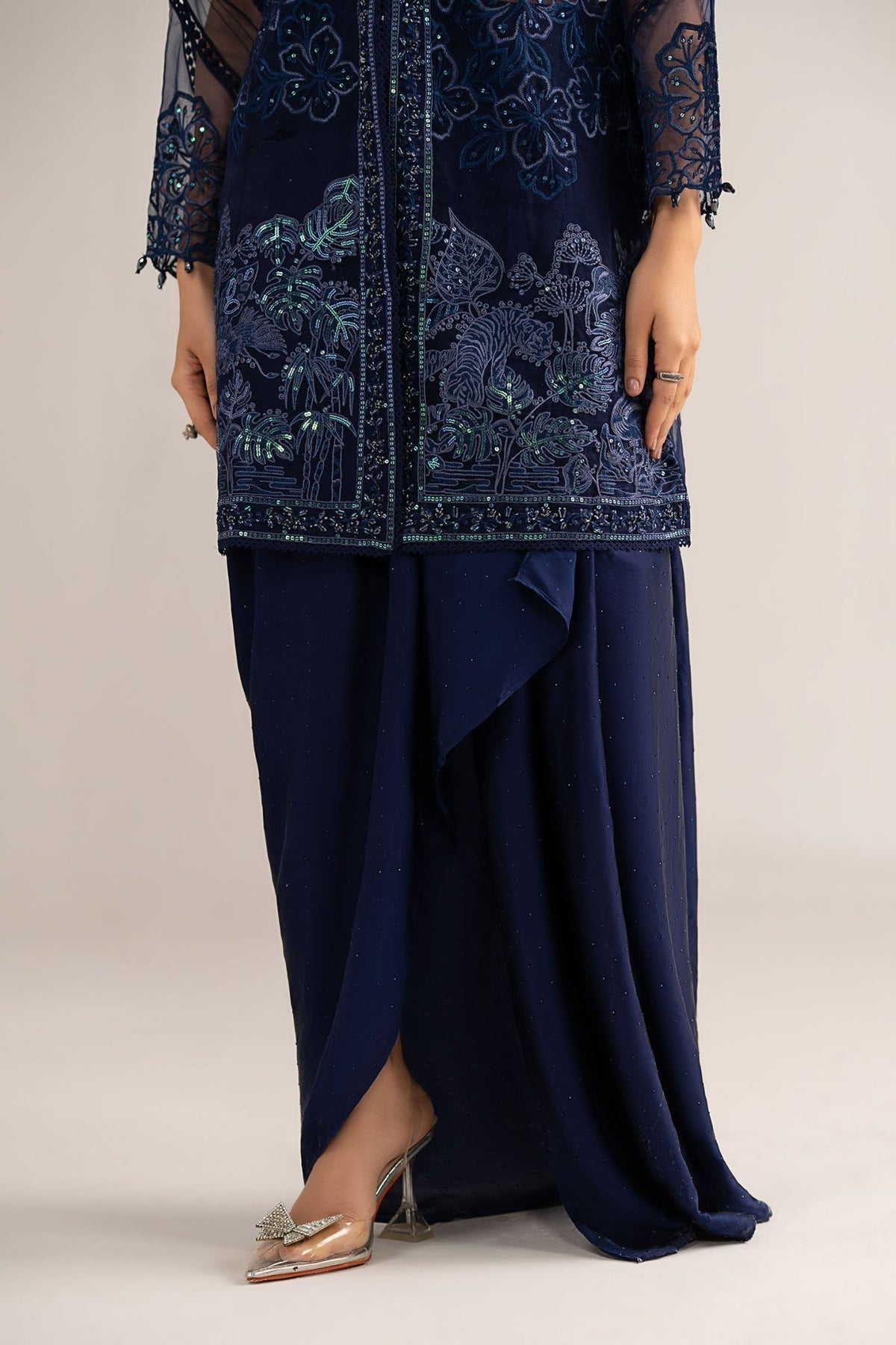 Maria B | RTW | 4 Piece Embroidered Organza Suit-Brand:Maria B-Type:Luxury Formals-Blue - House of Maryam- Buy in UK, USA