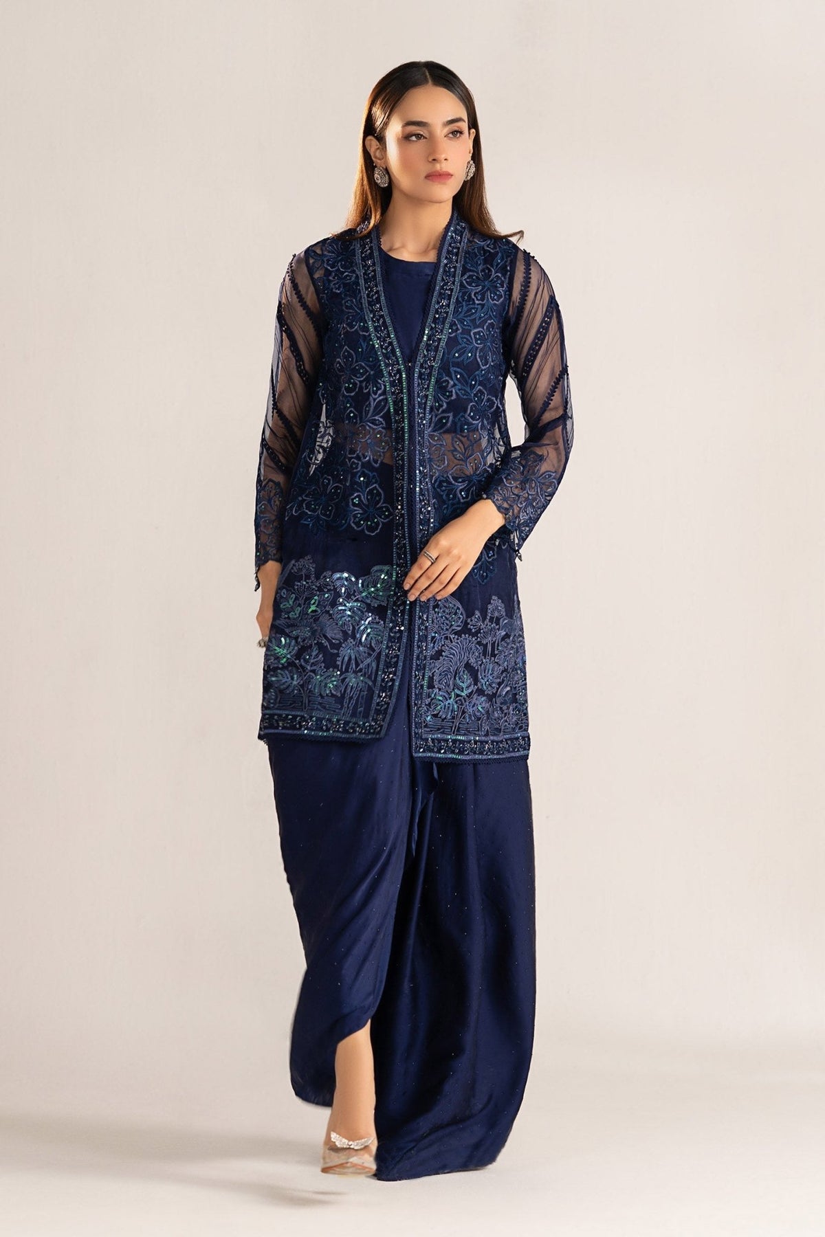 Maria B | RTW | 4 Piece Embroidered Organza Suit-Brand:Maria B-Type:Luxury Formals-Blue - House of Maryam- Buy in UK, USA