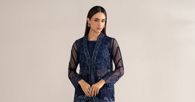 Maria B | RTW | 4 Piece Embroidered Organza Suit-Brand:Maria B-Type:Luxury Formals-Blue - House of Maryam- Buy in UK, USA