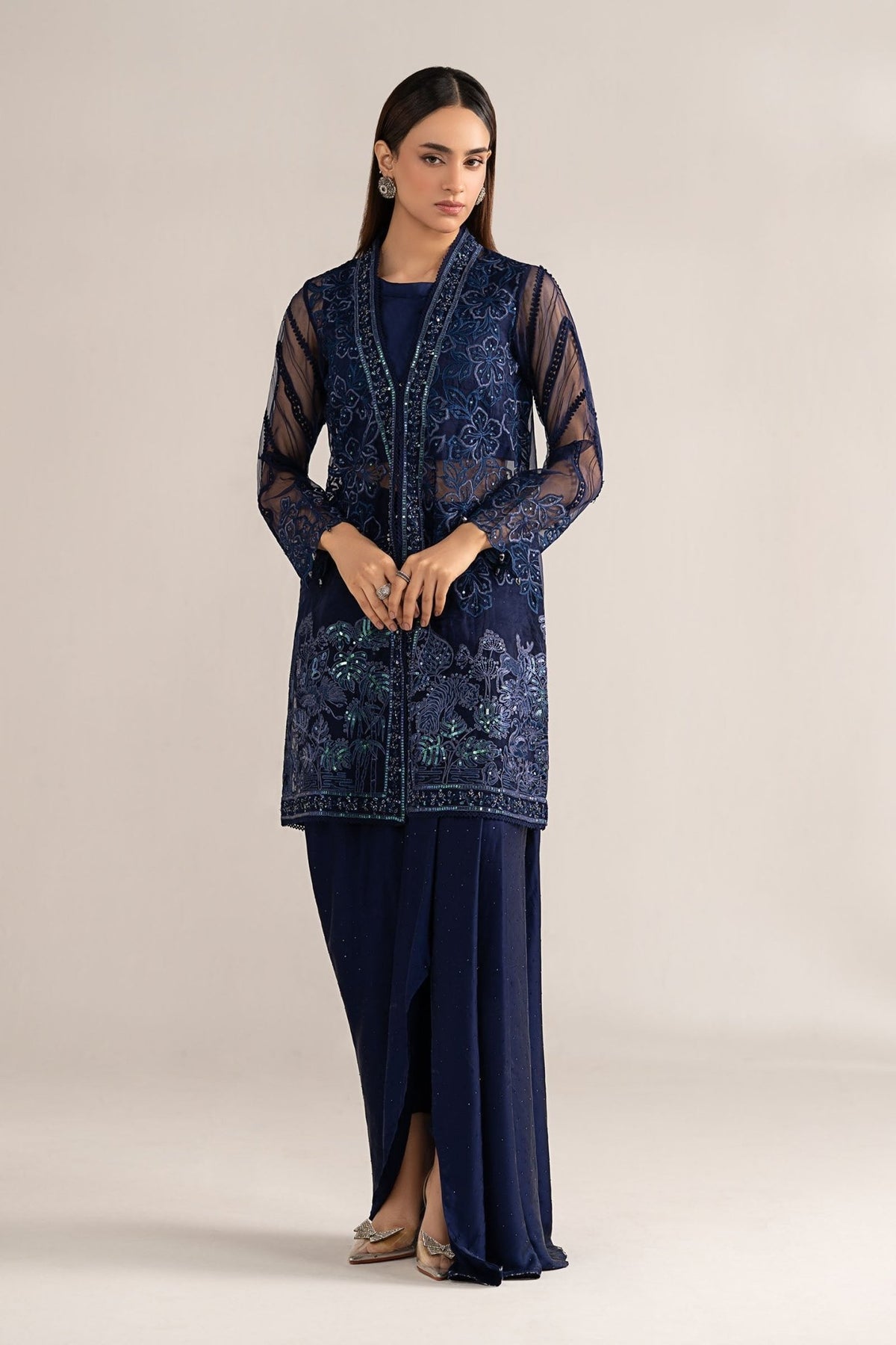 Maria B | RTW | 4 Piece Embroidered Organza Suit-Brand:Maria B-Type:Luxury Formals-Blue - House of Maryam- Buy in UK, USA